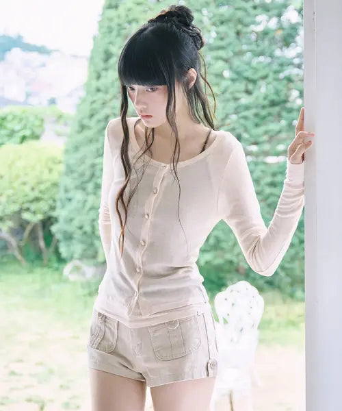 [MIRECO] SOFT WOOL SCOOP NECK CD PEACH