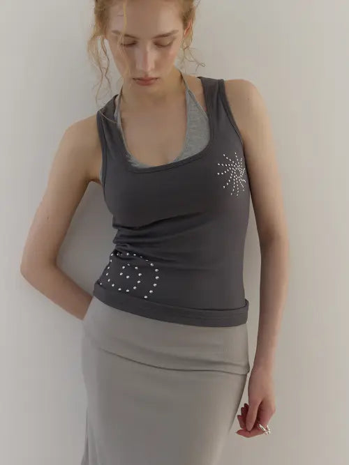 [ASURA] SUNRISE STUD SLEEVELESS (CHARCOAL)