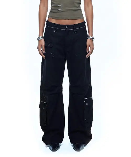 [BADBLOOD] Alpha Curved Bootcut Cargo Pants - Black / 알파 커브드 붓컷 카고 팬츠 - 블랙