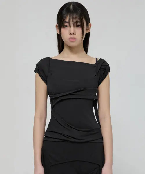 [FLAREUP] Layered Bustier T-Shirt (FL-108_Black)
