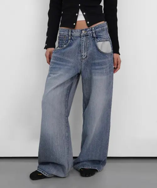 [SANDRIC] Wide Out pocket Denim Pants_Blue