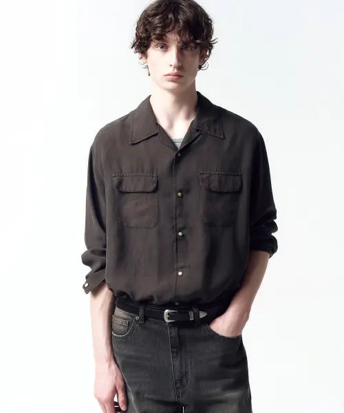 [INSILENCE] Tencel Gabardine Open Collar Shirts DARK BROWN / 텐셀 개버딘 오픈칼라 셔츠 DARK BROWN
