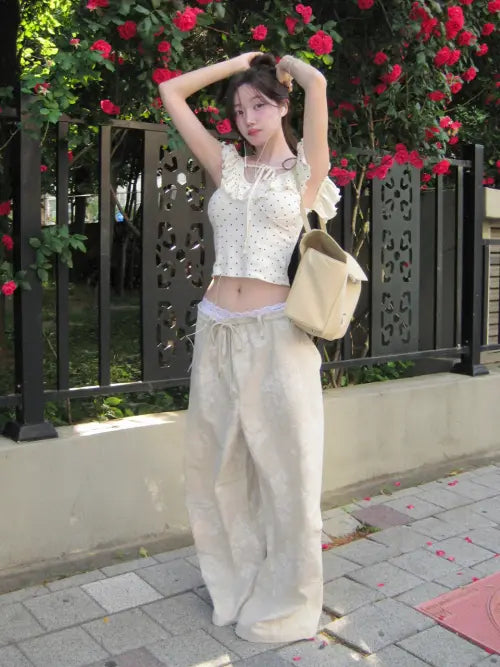 [MOIFAIRE] FLOWER WIDE PANTS / BEIGE