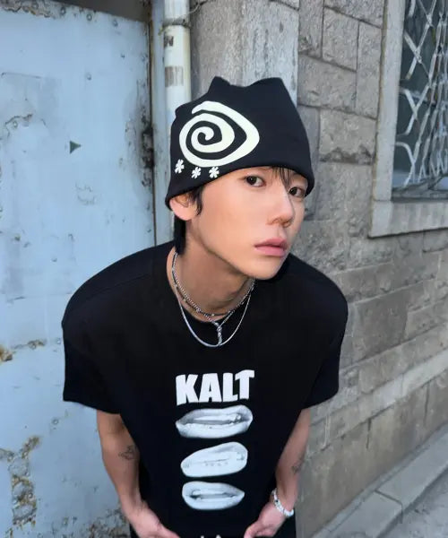 [AMOU] KALT Lips Half T-Shirts Black