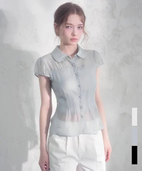 [VIVACIOUS] Sua See-Through Pleated Blouse_3Colors / 수아 시스루 플레어 블라우스_3Colors