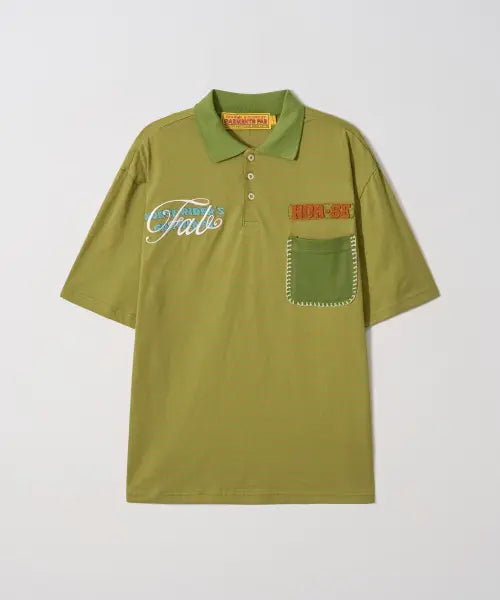 [GARMENTS FAB] Blanket Stitch Stripe Polo Tee (OLIVE)