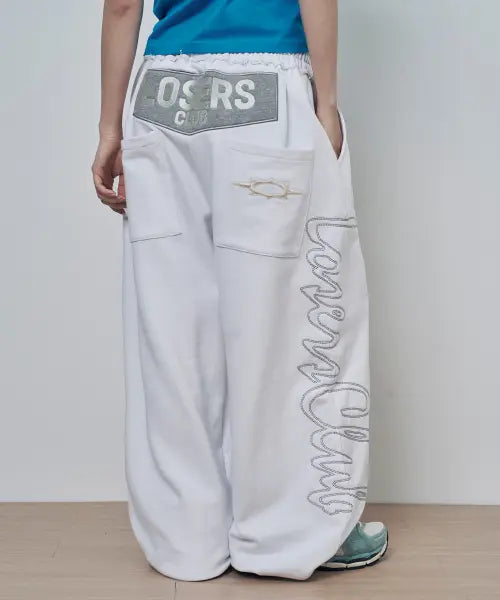 [LOSERS CLUB] SCRIPT LOGO WIDE SWEAT PANTS WHITE / 스크립트 로고 와이드 스웻팬츠 화이트