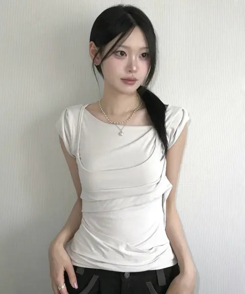 [FLAREUP] Layered Bustier T-Shirt (FL-108_Cloud White)