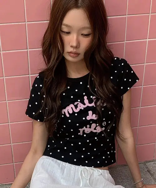 [ROLAROLA] MAISON DE ROLA EMBROIDERY DOT T-SHIRT BLACK
