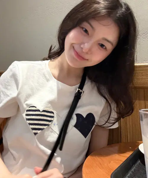 [ROGIN N ROSIE] Heart Patch Cotton T-shirt White (New)