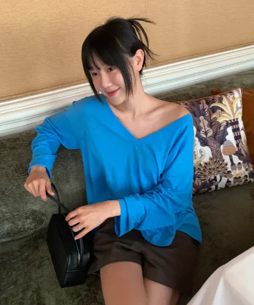 [URAGO] Deep V long sleeve t-shirt_4colors