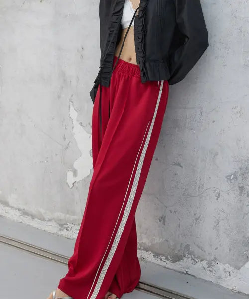 [MICHIKO LONDON KOSHINO] Lace Trimming Jersey Pants Red / 레이스 트리밍 져지 팬츠 레드
