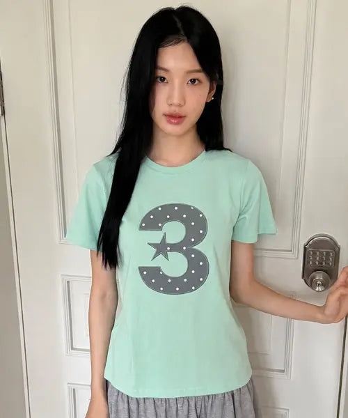 [BAUF] 3 Logo Dot Slim Fit T-Shirt [Mint] / 3 logo 도트 슬림핏 티셔츠 [민트]