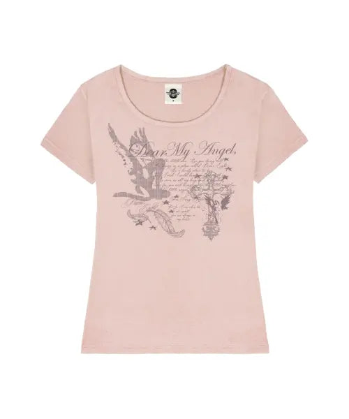 [PRIMATE] Dear Angel Women's U-Neck Slim Fit Short Sleeve T-Shirt / DEAR ANGEL 여성 U넥 슬림핏 반팔티셔츠 8 COLORS