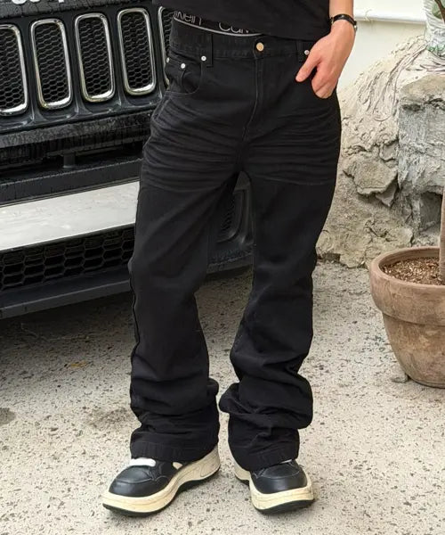 [SCALLYWAG] Embossed Sagging Flare Jeans [Black] / 엠보 새깅 플레어 진[블랙]