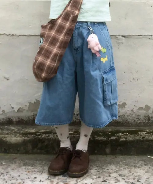 [WAIKEI] Maltese Cargo Bermuda Denim Pants LIGHT BLUE / 말티즈 카고 버뮤다 데님 팬츠 라이트블루