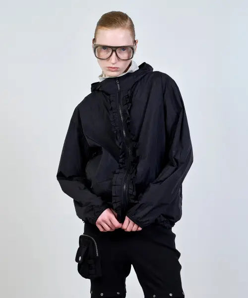 [NACHE] RUFFLE WIND BREAKER BLACK