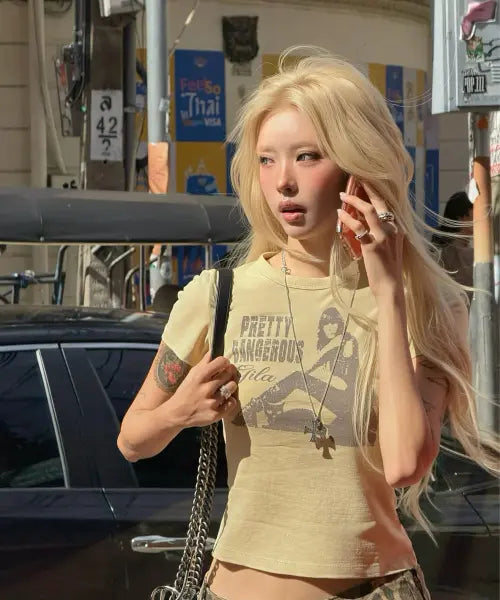 [GILAARCHIVE] DANGER GIRL CROP T-SHIRTS_YELLOW