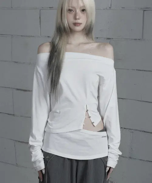 [ETRE AU SOMMET] Cut-Out Open Long Sleeve (White)