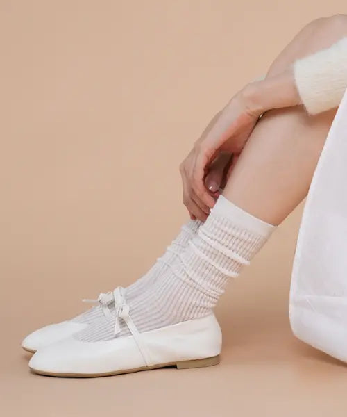[SOCKPIENS] 3-Pack Sheer Ribbed Loose Fit Long Socks - Color Options / [3팩] 시스루 골지 루즈핏 긴목 양말 - 컬러선택형
