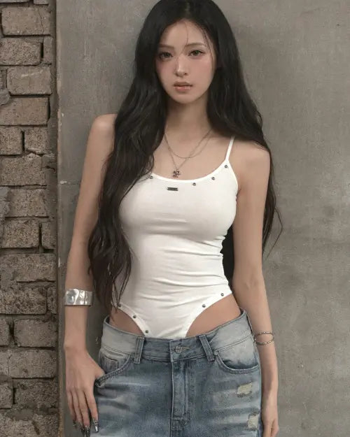 [KHAKIPOINT] Stud Bodysuit Sleeveless (white)