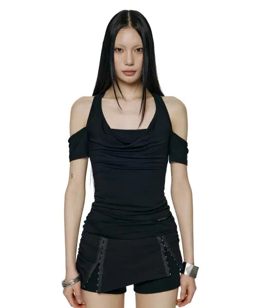 [ROCKCAKE] Cowl Neck Top - Black