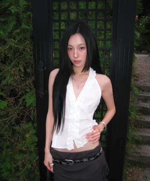 [MIXXO] Ruffle Halter Neck Sleeveless Blouse / 프릴 홀터 나시 블라우스_MIWBNG726C
