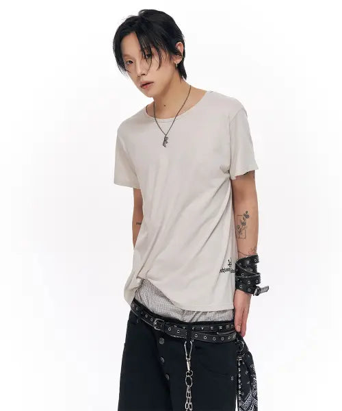 [SCHISM INDUCING] CROSS CROPPED T SHIRT LIGHT GREY