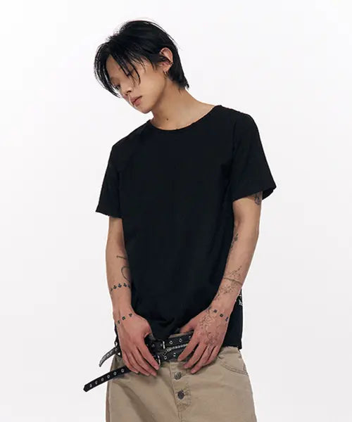 [SCHISM INDUCING] CROSS CROPPED T SHIRT BLACK