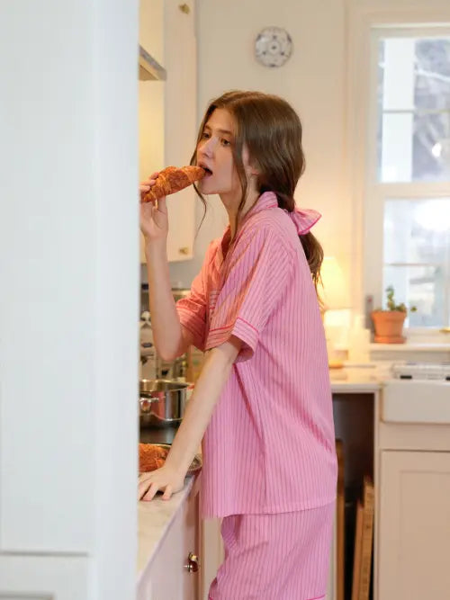 [TESER] [Uni] Rose Veil Silk Skin Short Pajama Set / [uni] 로즈베일 실크스킨 반팔 잠옷 세트
