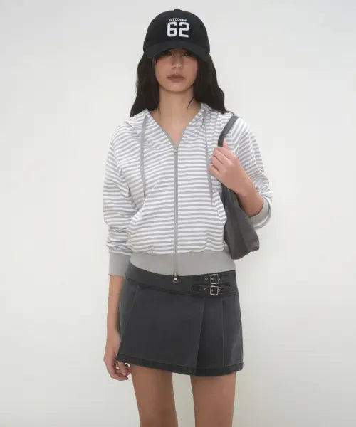 [MUSINSA STANDARD WOMAN] WOMENS STRIPE HOODED ZIP UP [LIGHT GREY] / 우먼즈 스트라이프 후디드 집업 [라이트 그레이]