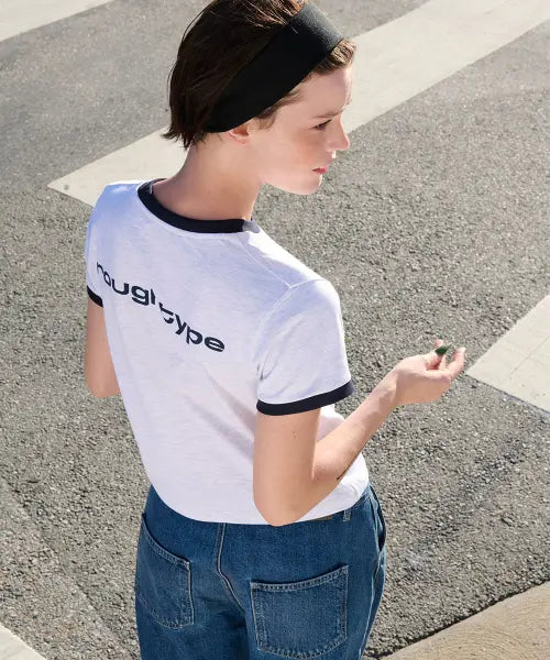 [ROUGHTYPE] RO Cropped Ringer T-Shirt - White melange