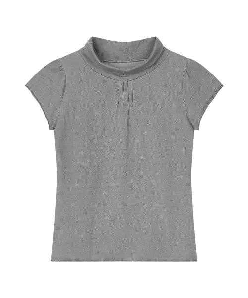 [BUTTONY] HALF-NECK PINTUCK SHORT SLEEVE T-SHIRT (GRAY)