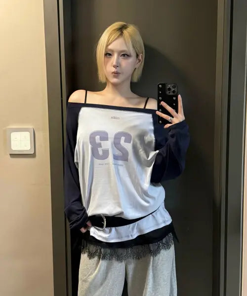 [CITTA] Number 23 Raglan Off-Shoulder T-Shirt_CTT3002(Sky Blue)