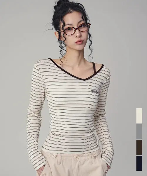 [AVANDRESS] Leady Unbalance Stripe T-Shirt / 레티 언밸런스 스트라이프 티_4Colors