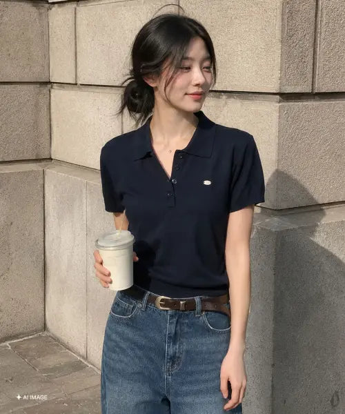 [GENERALIDEA] woman airy essential collar half knit [navy] / 에어리 에센셜 카라 하프 니트 [NAVY] / WBE2L05513