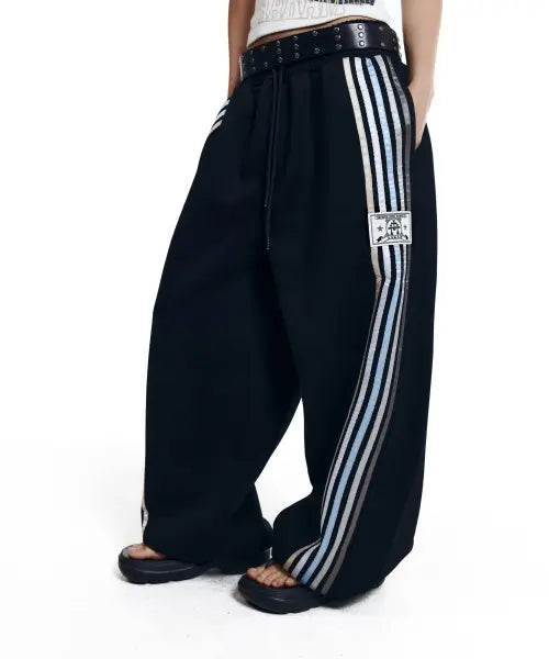 [AAKAM] Line Taped Track Pants (Black)