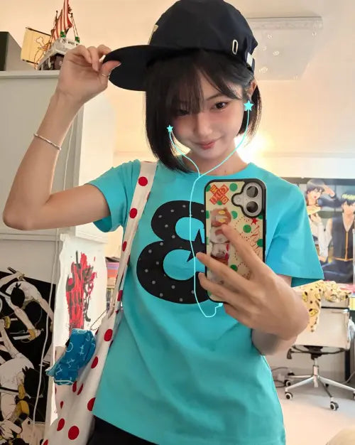 [BAUF] 3 Logo Dot Slim Fit T-shirt [Mint Blue] / 3 logo 도트 슬림핏 티셔츠 [민트 블루]