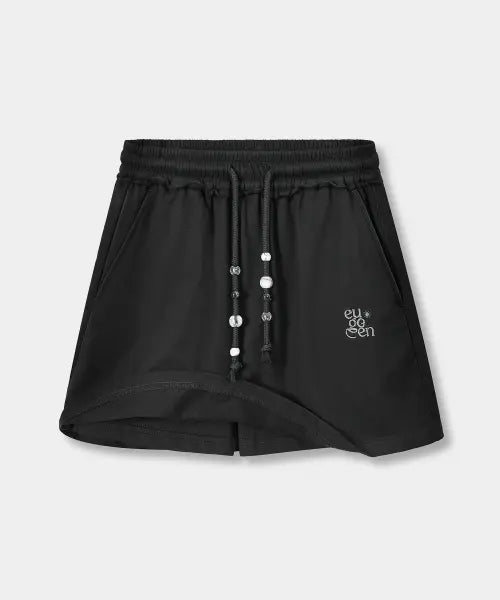 [EUGGEN] MULTI BEADS SWEAT SKIRT PANTS_BLACK / 멀티 비즈 스웻 스커트 팬츠_블랙