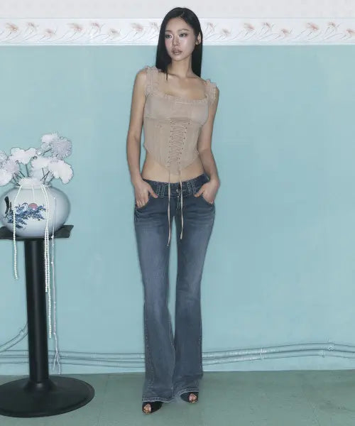 [PLEASENOFOLLOW] Tommie Button Boots-Cut Denim (Vintage Blue)