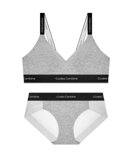 [CODES COMBINE INNERWEAR] Active Up Cotton Sports Bra & Panty Set - Mélange Grey / 액티브업 코튼 스포츠브라 햄팬티 세트_멜란지그레이