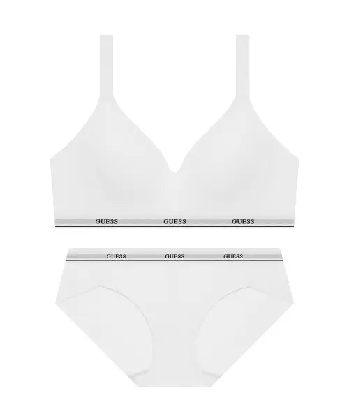 [GUESS UNDERWEAR] Signature Cotton Non-Wire Bra & Panty Set - White / 시그니처 코튼 노와이어 브라 팬티 세트 - 화이트