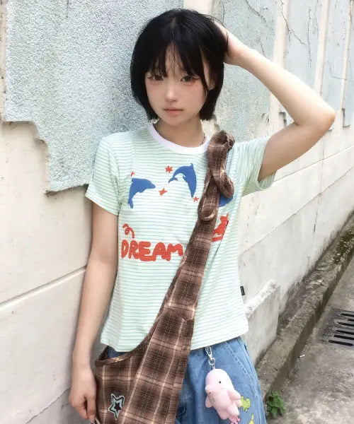 [WAIKEI] DREAM Dolphin Stripe Half Sleeve T-shirt MINT / DREAM 돌핀 스트라이프 반팔티셔츠 민트