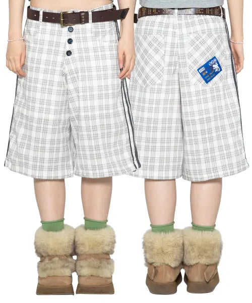 [GLACK] GZP003 Trackline Check Bermuda Pants (Ivory) / GZP003 트랙라인 체크 버뮤다 팬츠 (IVORY)