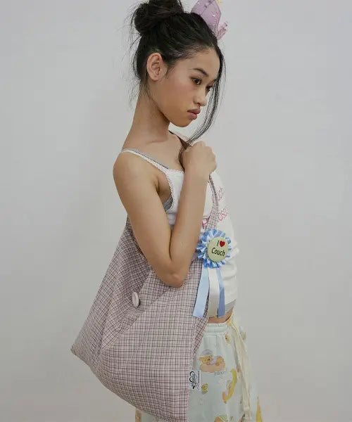 [SCULPTOR] Button Eco Bag Pink Check