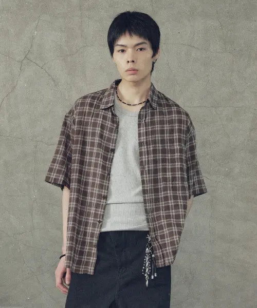 [SUPERSUB] Relaxed Fit Check Short Sleeve Shirt - Brown / 릴렉스드 핏 체크 반팔 셔츠 - 브라운