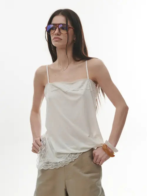 [PROJECT WAVE] Square Lace Slit Top [WHITE]