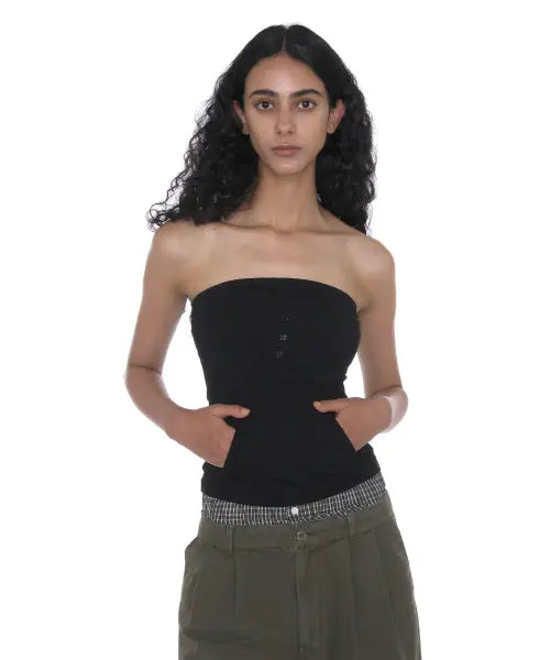 [PARTIMENTO WOMEN] DECONSTRUCTED STRAPLESS TOP_BLACK / 디컨스트럭티드 스트랩리스 탑_블랙