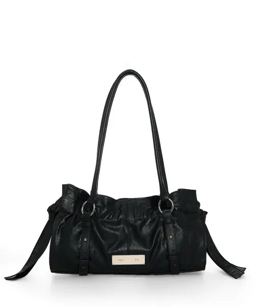 [MATIN KIM] SHIRRING TIE BUCKLE SHOULDER BAG IN BLACK