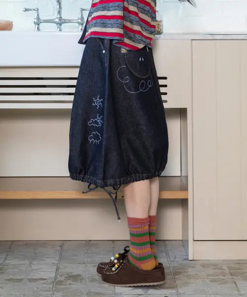 [RuNaKi'Hu'] WXSK013 Ringo Midi Denim Skirt (Indigo) / WXSK013 린고 미디 데님 스커트 (INDIGO)